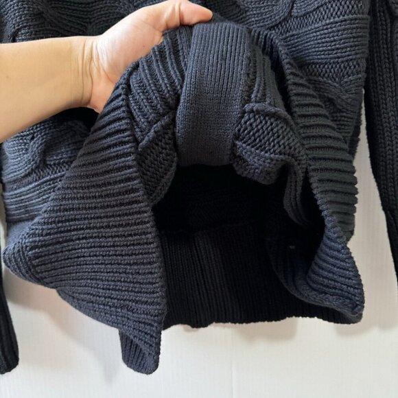 TALBOTS Woman Petite 2X Cable Knit Cowl Neck Sweater Snap Button Black Cotton - Picture 7 of 14